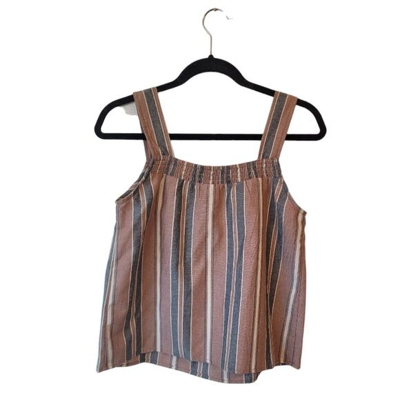 Evereve Women's Tan & Grey Stripe Smocked Tank Top Blouse Size XS - Picture 2 of 7